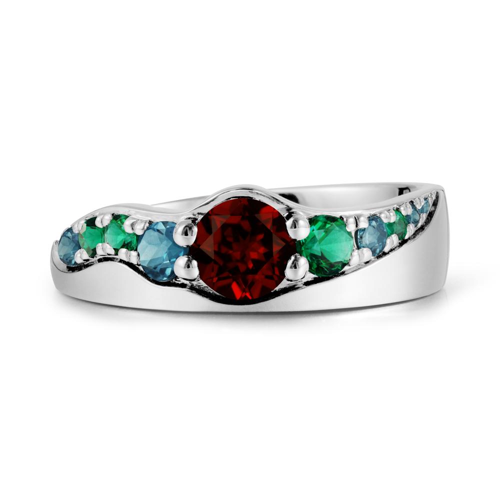 Multi Gemstone Wave Band Garnet Ring - LUO Jewelry #metal_14k white gold