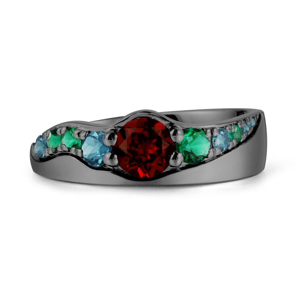 Multi Gemstone Wave Band Garnet Ring - LUO Jewelry #metal_black finish sterling silver