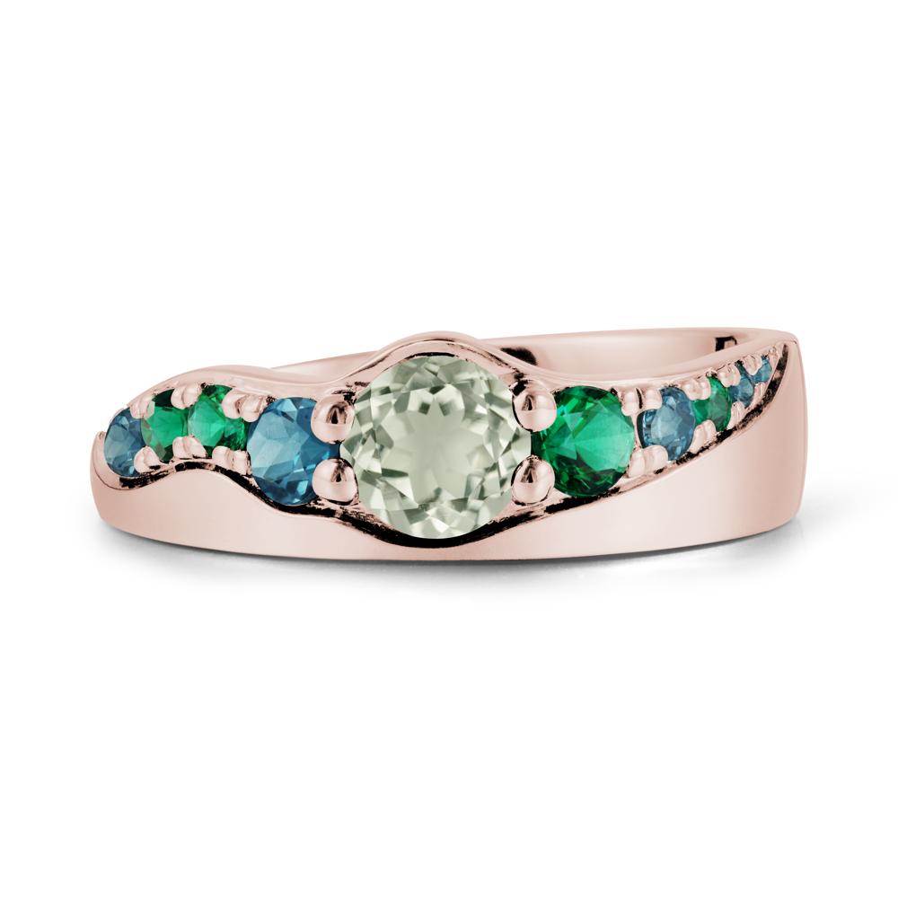 Cluster Green Amethyst Ring with Wide Band - LUO Jewelry #metal_14k rose gold