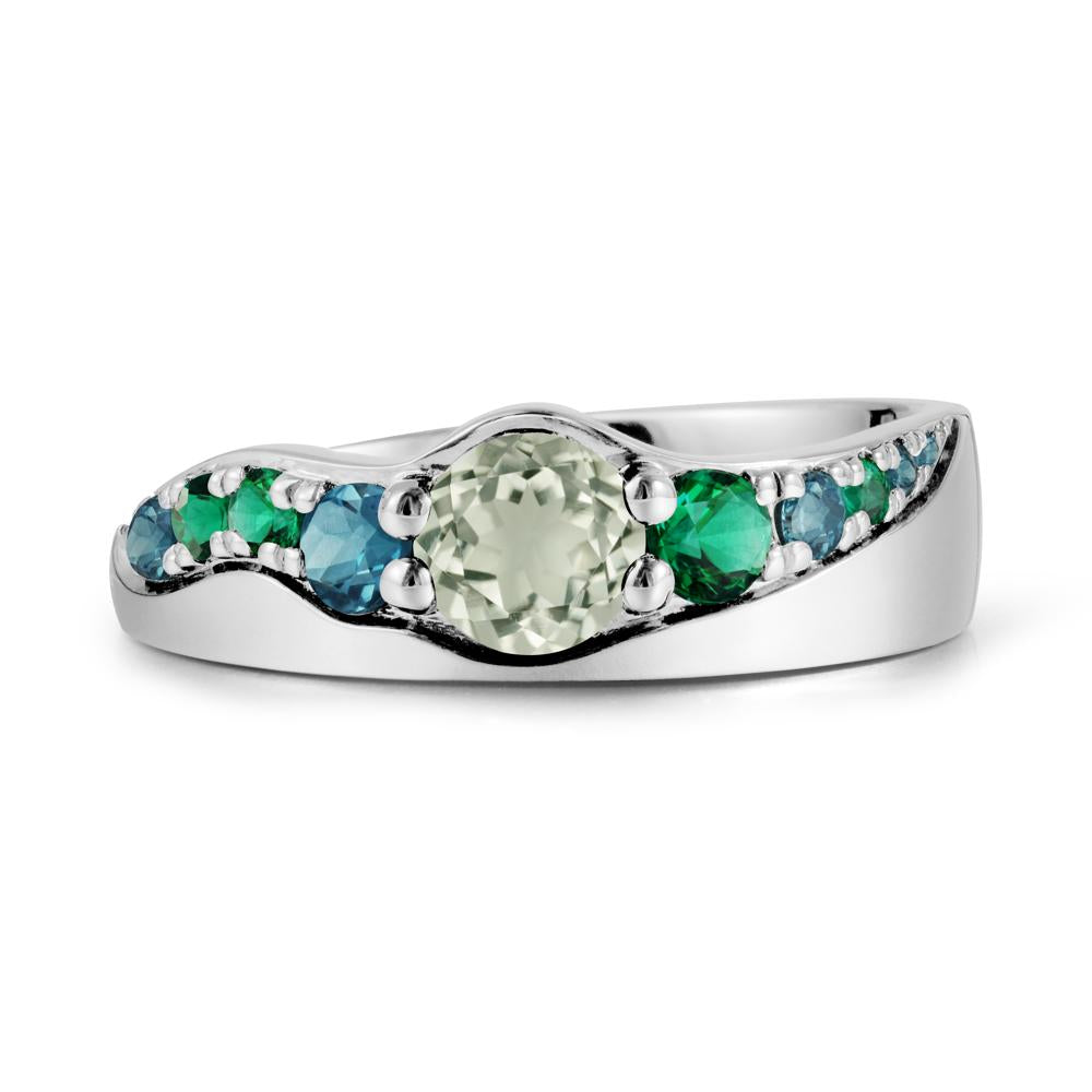 Cluster Green Amethyst Ring with Wide Band - LUO Jewelry #metal_14k white gold