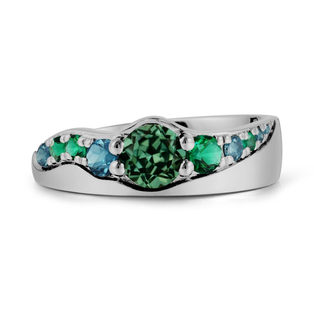 Round Green Sapphire Ring with Wave Band - LUO Jewelry #metal_platinum