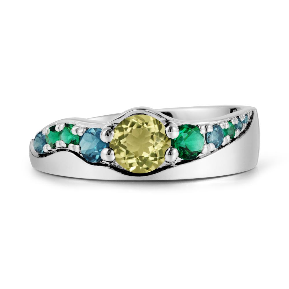 Round Lemon Quartz Cluster Ring - LUO Jewelry #metal_14k white gold