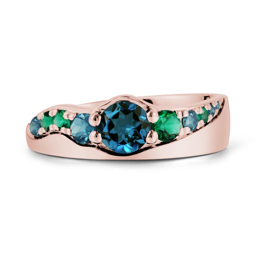 Multi Gemstone Wave Band London Blue Topaz Ring - LUO Jewelry #metal_18k rose gold
