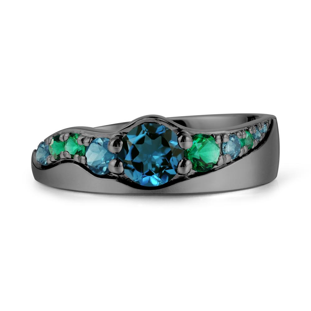 Multi Gemstone Wave Band London Blue Topaz Ring - LUO Jewelry #metal_black finish sterling silver