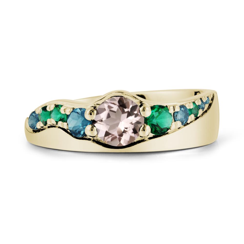 Round Morganite Ring with Wave Band - LUO Jewelry #metal_14k yellow gold