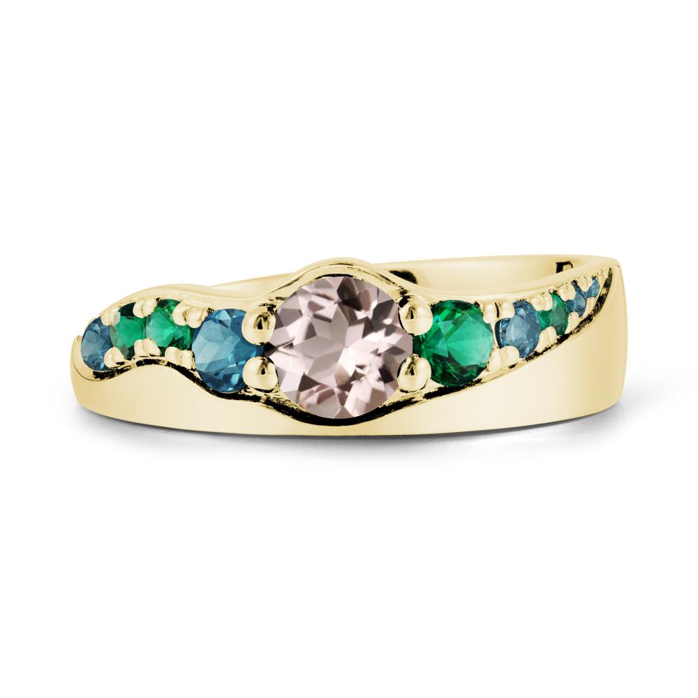 Round Morganite Ring with Wave Band - LUO Jewelry #metal_18k yellow gold