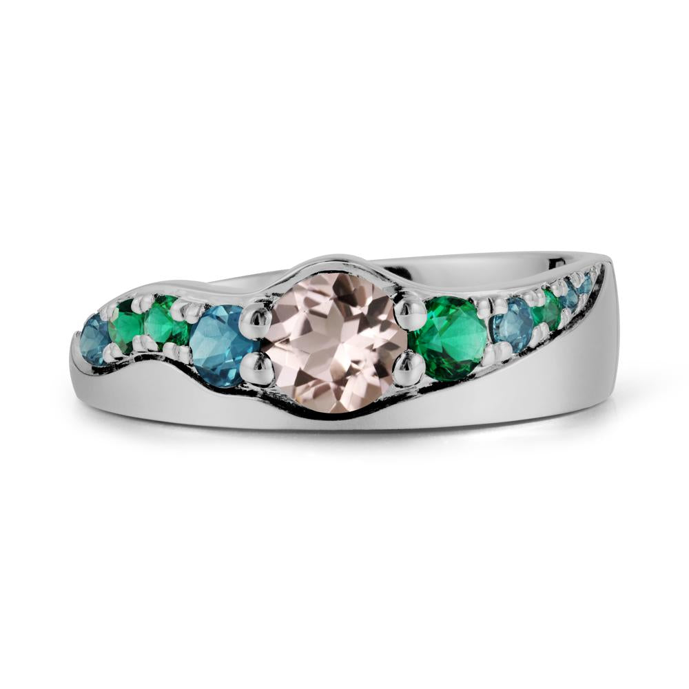 Round Morganite Ring with Wave Band - LUO Jewelry #metal_platinum