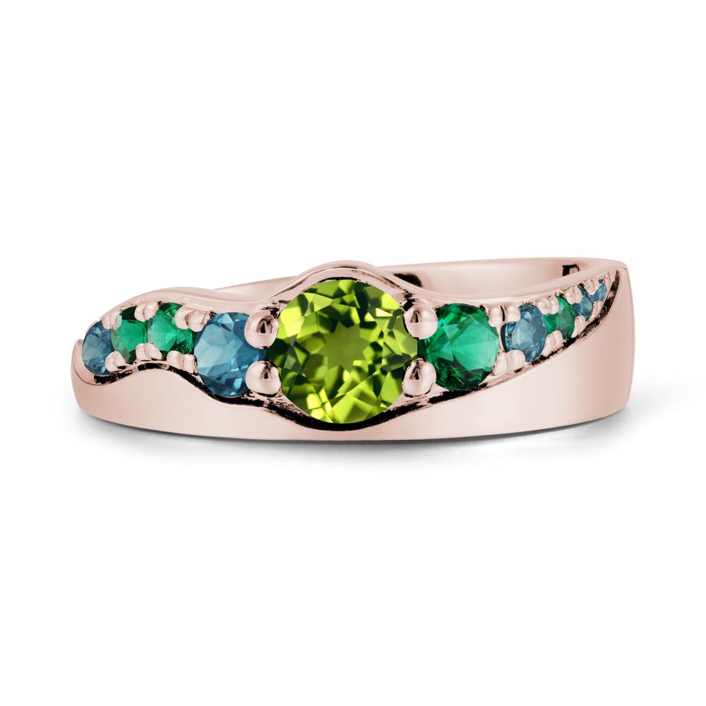 Multi Gemstone Wave Band Peridot Ring - LUO Jewelry #metal_14k rose gold