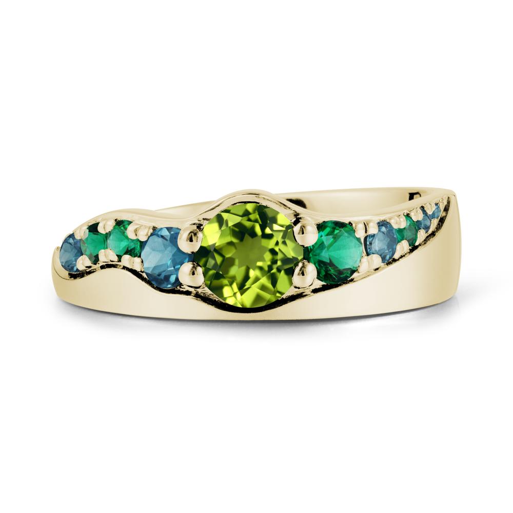 Multi Gemstone Wave Band Peridot Ring - LUO Jewelry #metal_14k yellow gold
