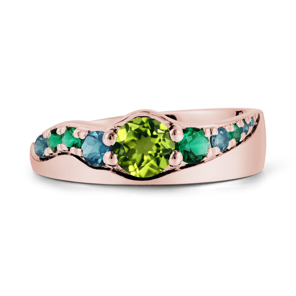 Multi Gemstone Wave Band Peridot Ring - LUO Jewelry #metal_18k rose gold