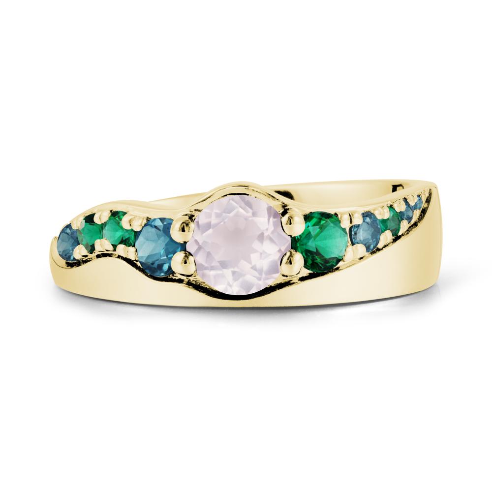 Cluster Rose Quartz Ring with Wide Band - LUO Jewelry #metal_18k yellow gold