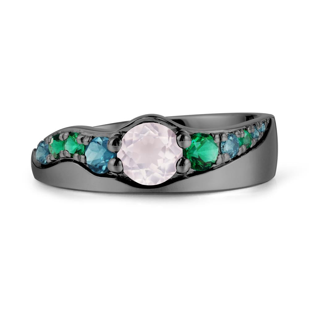 Cluster Rose Quartz Ring with Wide Band - LUO Jewelry #metal_black finish sterling silver