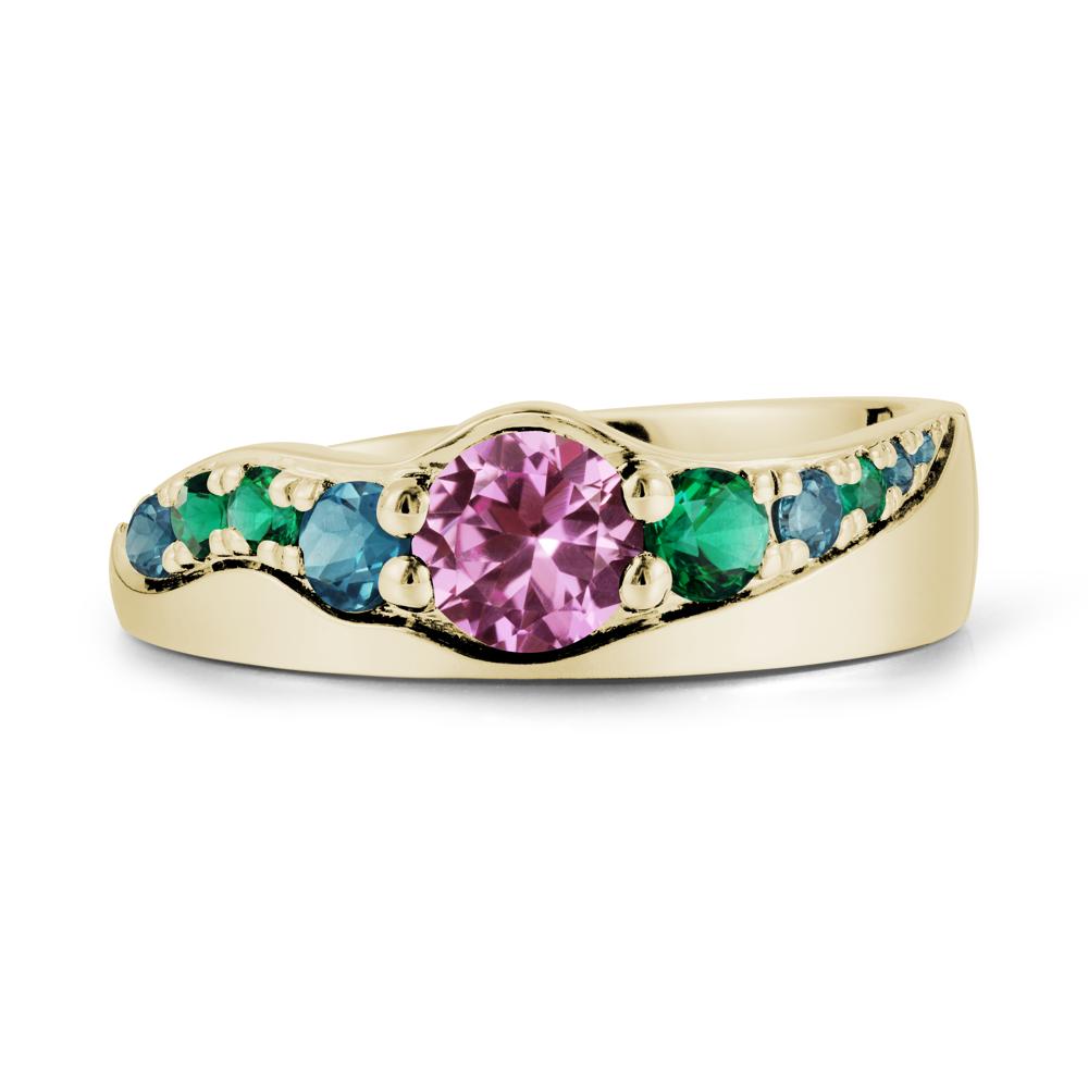 Round Pink Sapphire Ring with Wave Band - LUO Jewelry #metal_14k yellow gold