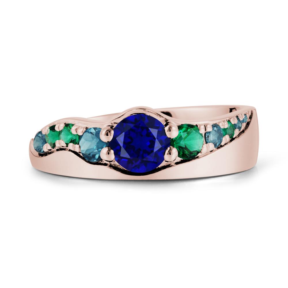 Multi Gemstone Wave Band Sapphire Ring - LUO Jewelry #metal_14k rose gold