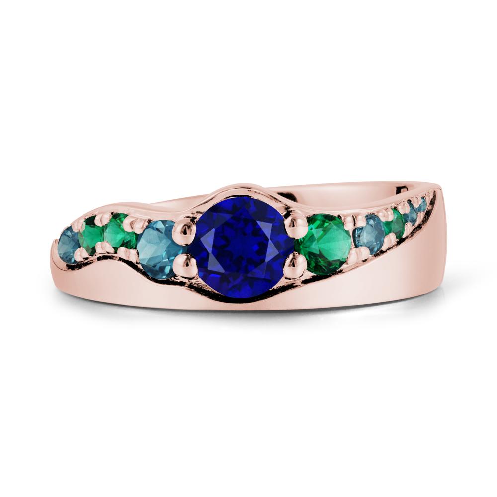 Multi Gemstone Wave Band Sapphire Ring - LUO Jewelry #metal_18k rose gold
