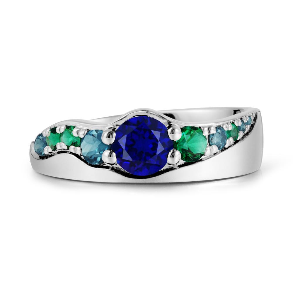 Multi Gemstone Wave Band Sapphire Ring - LUO Jewelry #metal_18k white gold