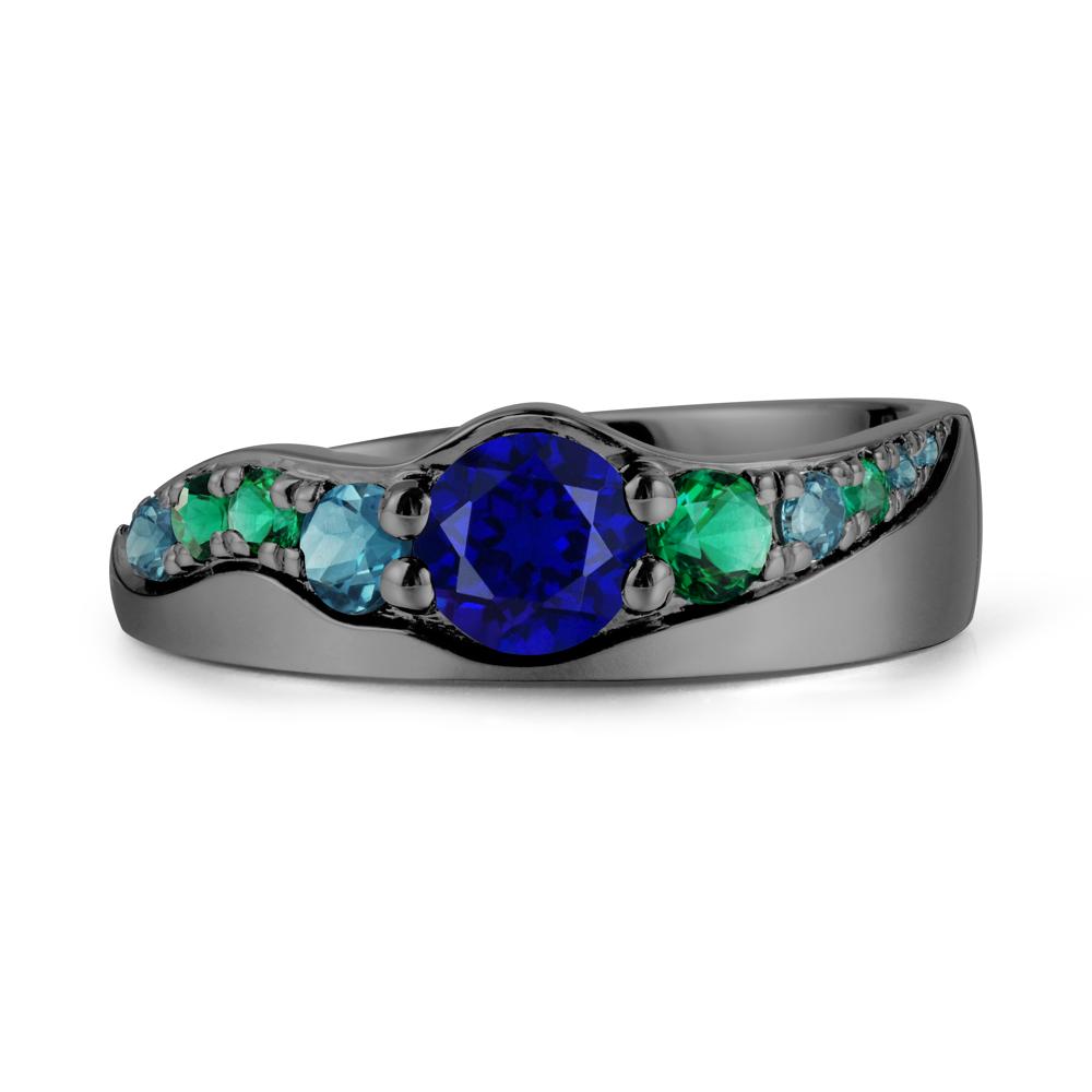 Multi Gemstone Wave Band Sapphire Ring - LUO Jewelry #metal_black finish sterling silver