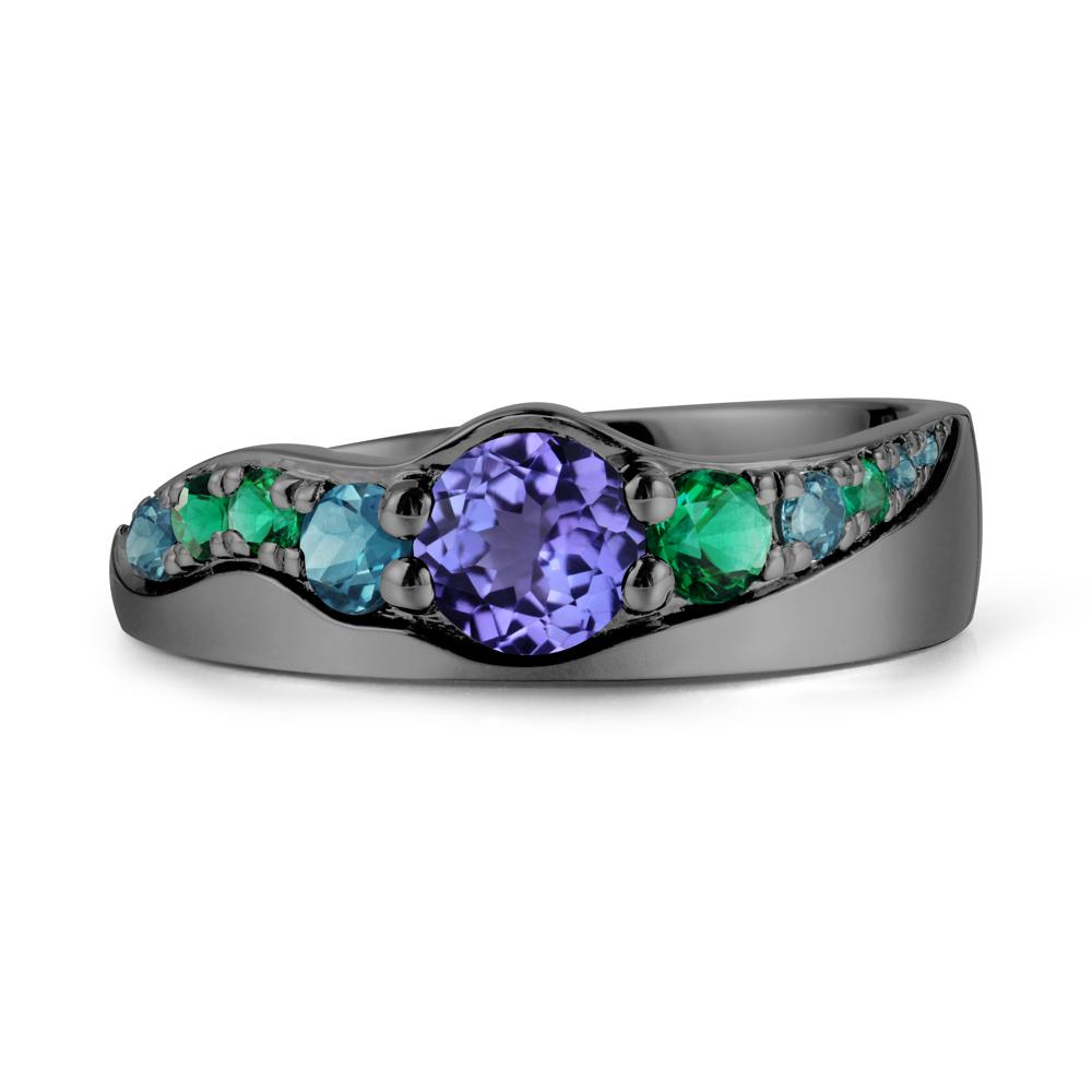 Round Tanzanite Cluster Ring - LUO Jewelry #metal_black finish sterling silver