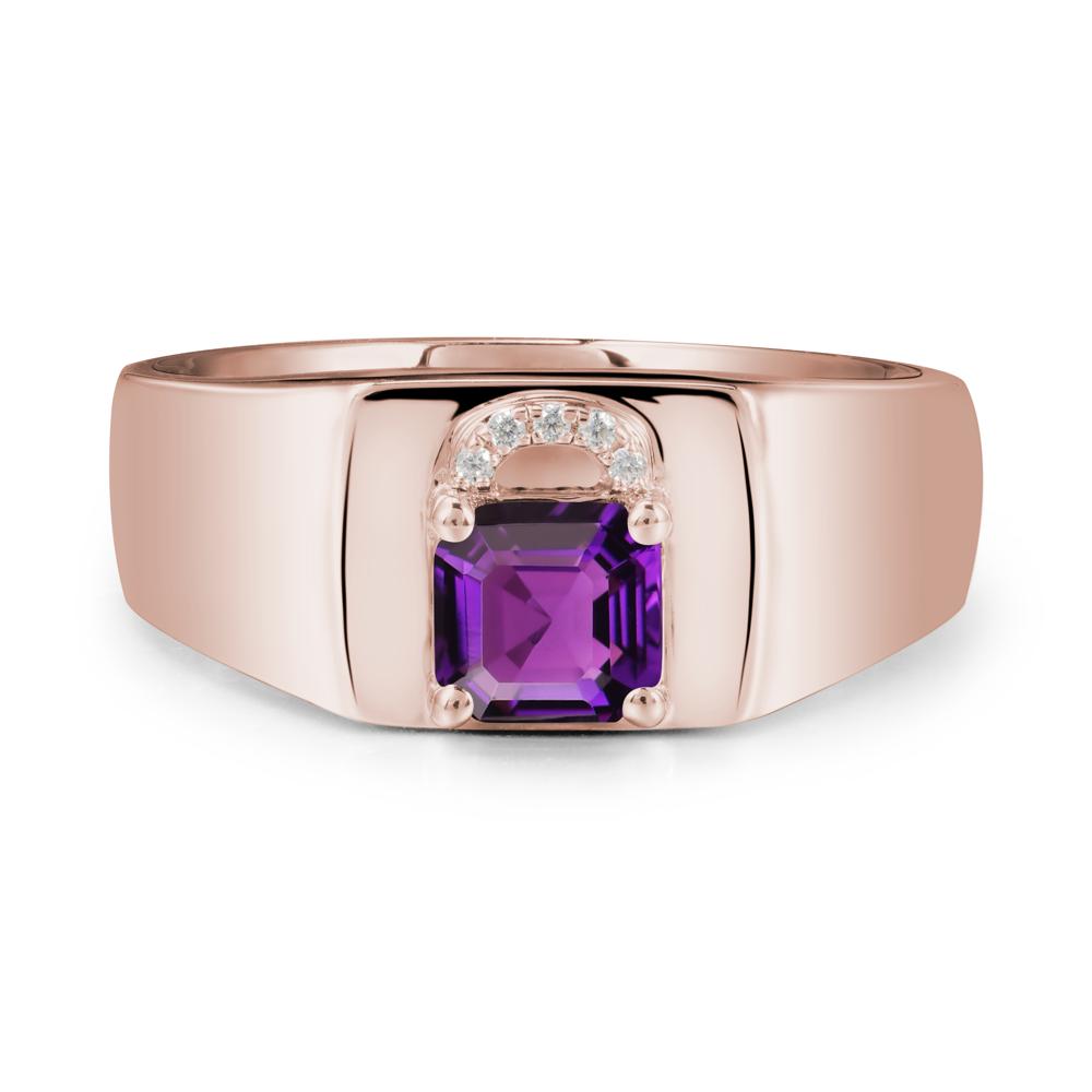 Men Amethyst Ring with Lock Design - LUO Jewelry #metal_14k rose gold
