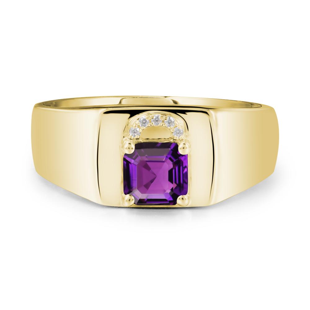 Men Amethyst Ring with Lock Design - LUO Jewelry #metal_18k yellow gold