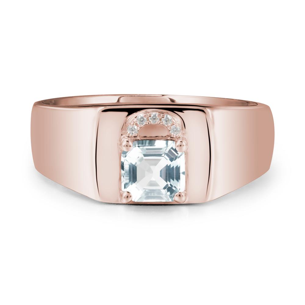 Lock Insipired Aquamarine Ring for Men - LUO Jewelry #metal_14k rose gold