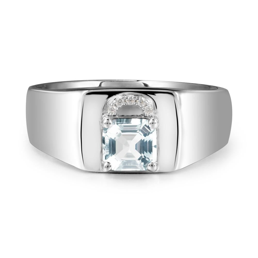 Lock Insipired Aquamarine Ring for Men - LUO Jewelry #metal_14k white gold