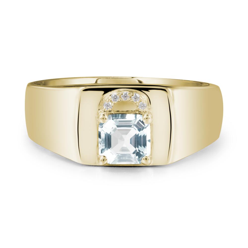 Lock Insipired Aquamarine Ring for Men - LUO Jewelry #metal_14k yellow gold