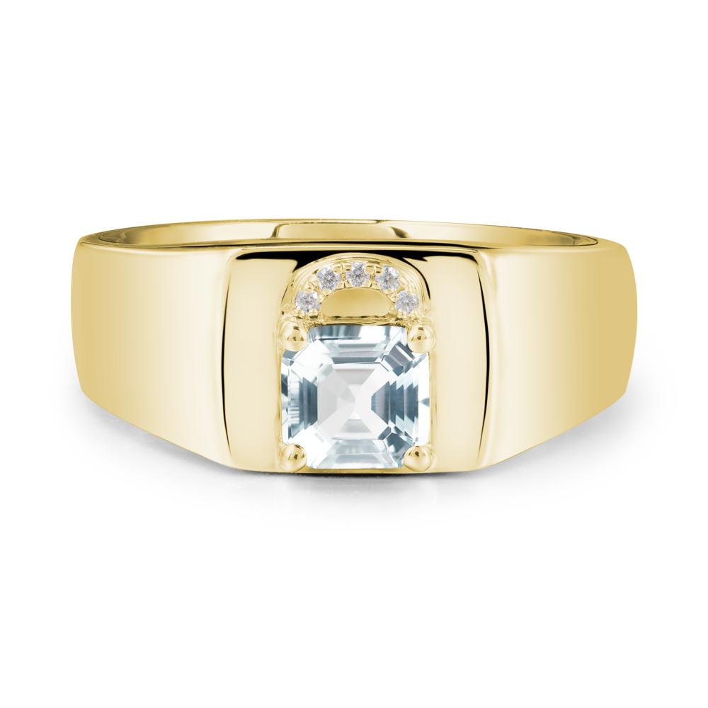 Lock Insipired Aquamarine Ring for Men - LUO Jewelry #metal_18k yellow gold