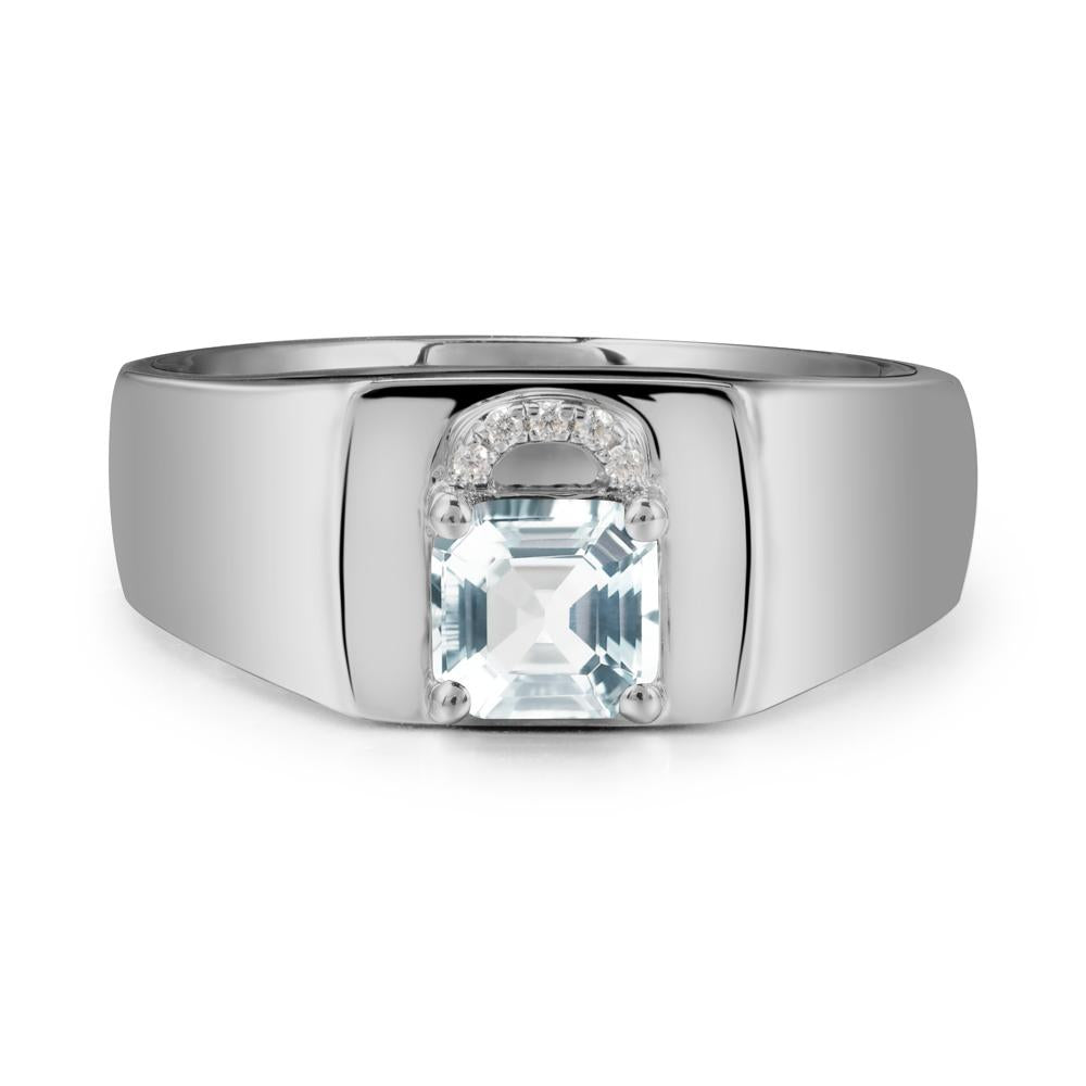 Lock Insipired Aquamarine Ring for Men - LUO Jewelry #metal_platinum