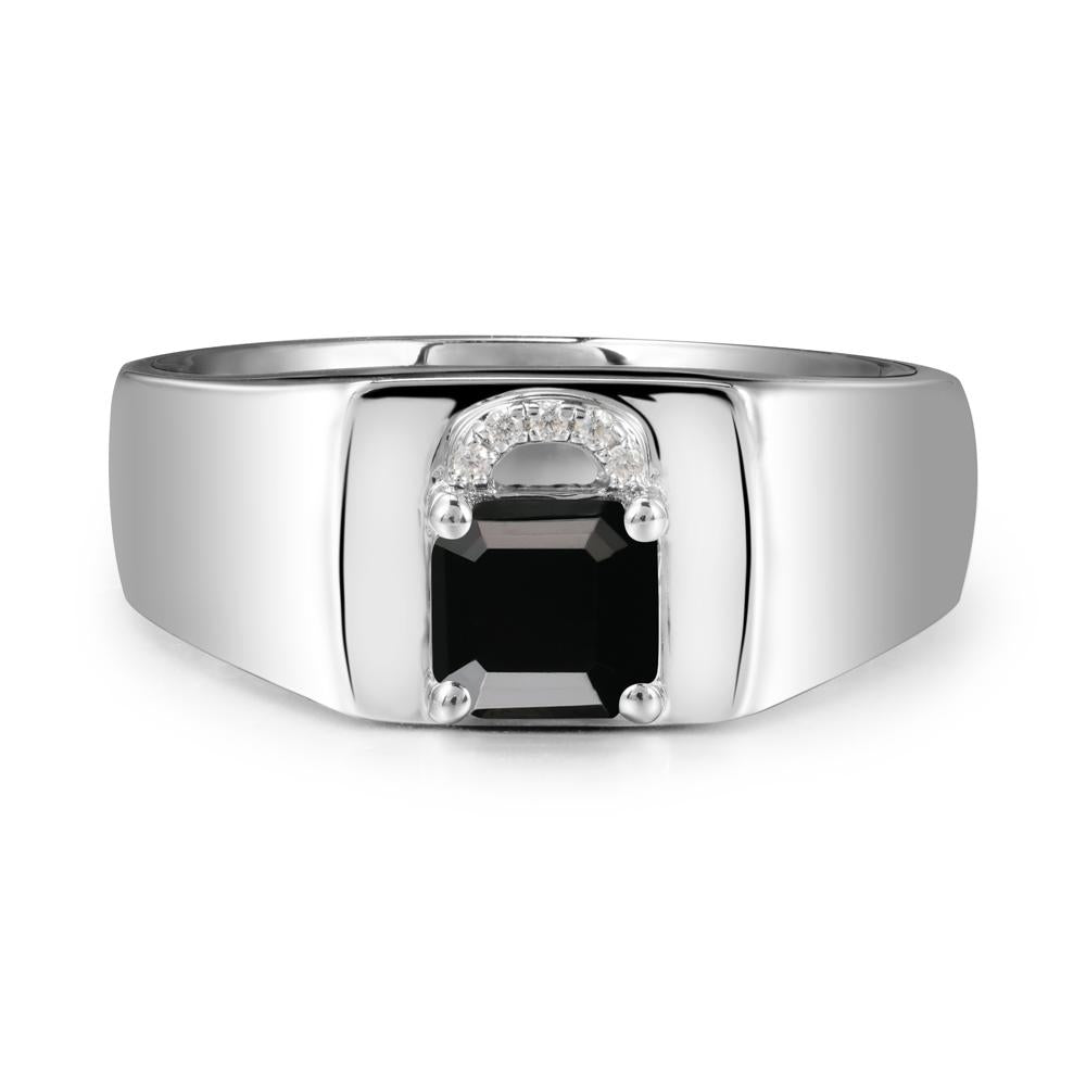 Lock Insipired Black Spinel Ring for Men - LUO Jewelry #metal_18k white gold