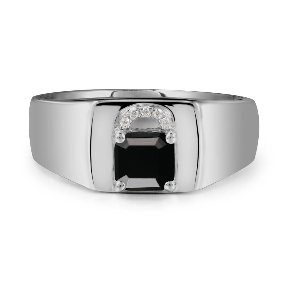 Lock Insipired Black Spinel Ring for Men - LUO Jewelry #metal_platinum