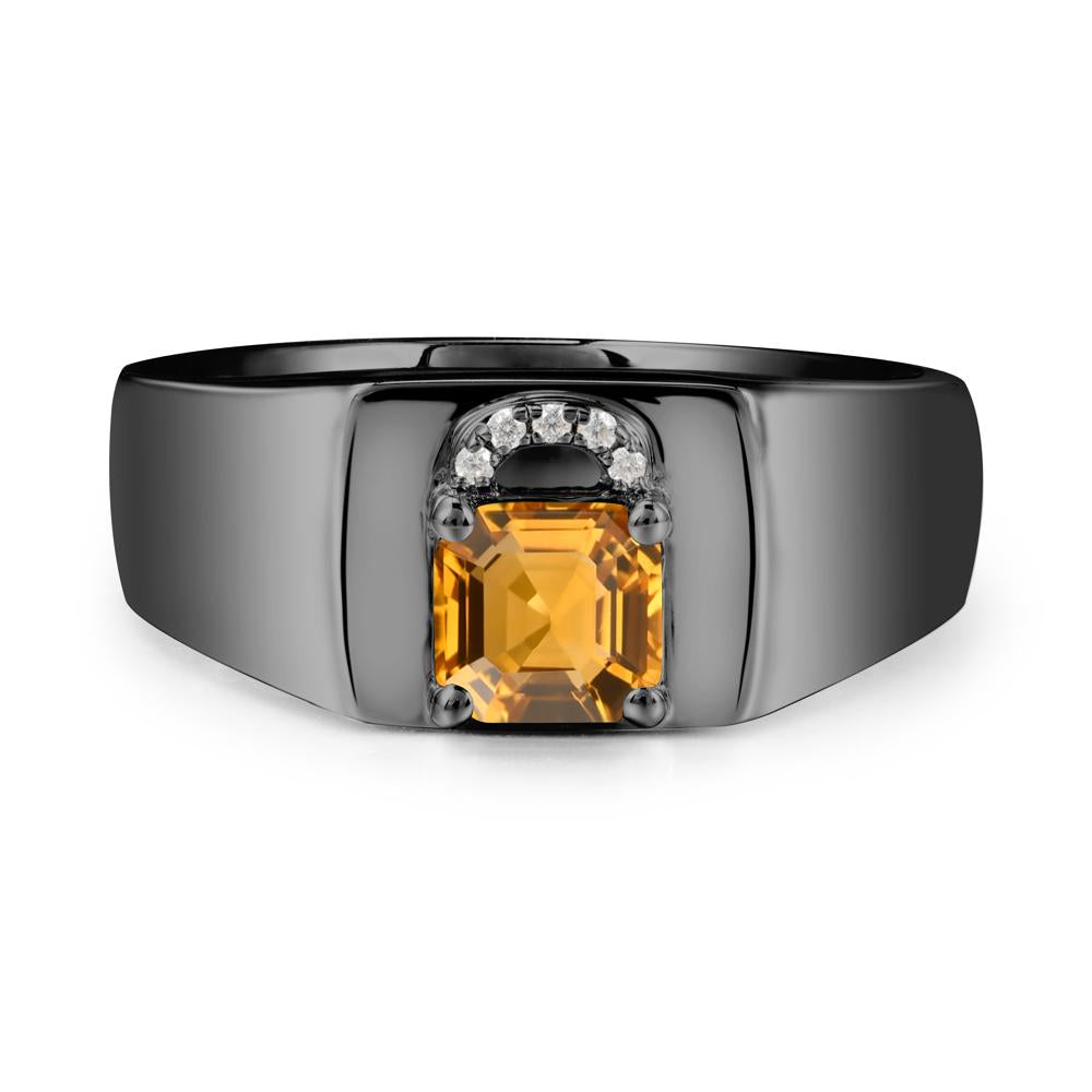 Men Citrine Ring with Lock Design - LUO Jewelry #metal_black finish sterling silver