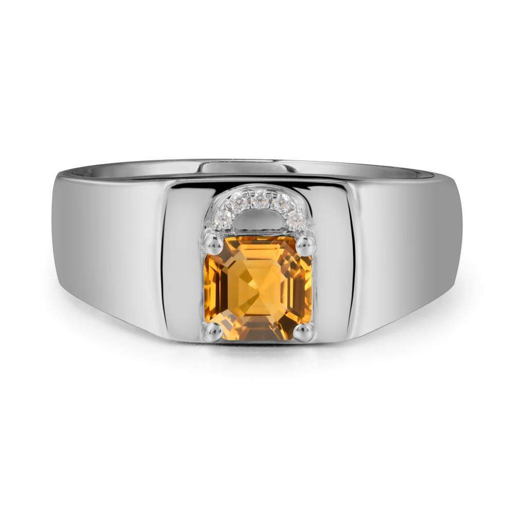 Men Citrine Ring with Lock Design - LUO Jewelry #metal_platinum
