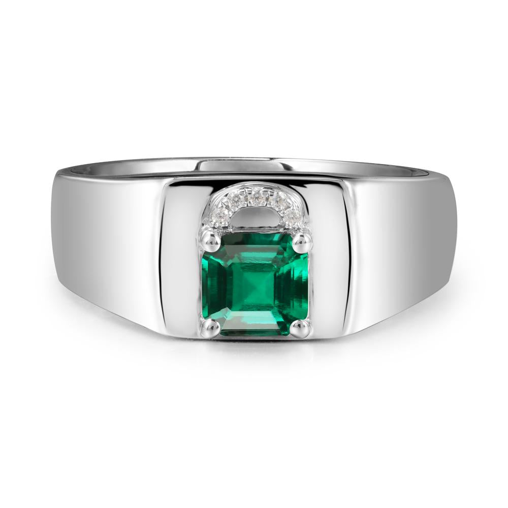 Lock Insipired Emerald Ring for Men - LUO Jewelry #metal_14k white gold