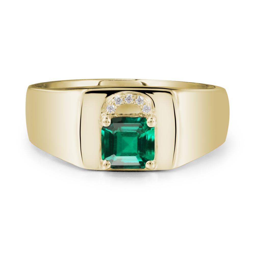 Lock Insipired Emerald Ring for Men - LUO Jewelry #metal_14k yellow gold