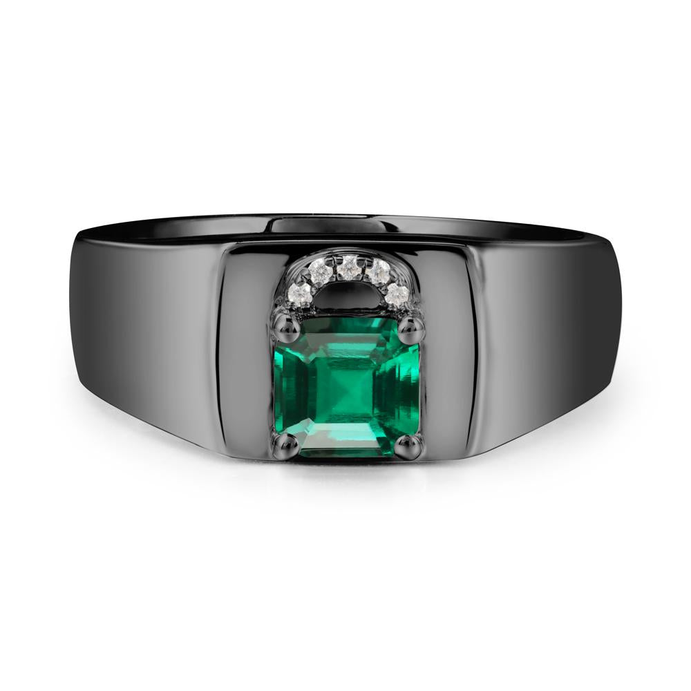 Lock Insipired Emerald Ring for Men - LUO Jewelry #metal_black finish sterling silver