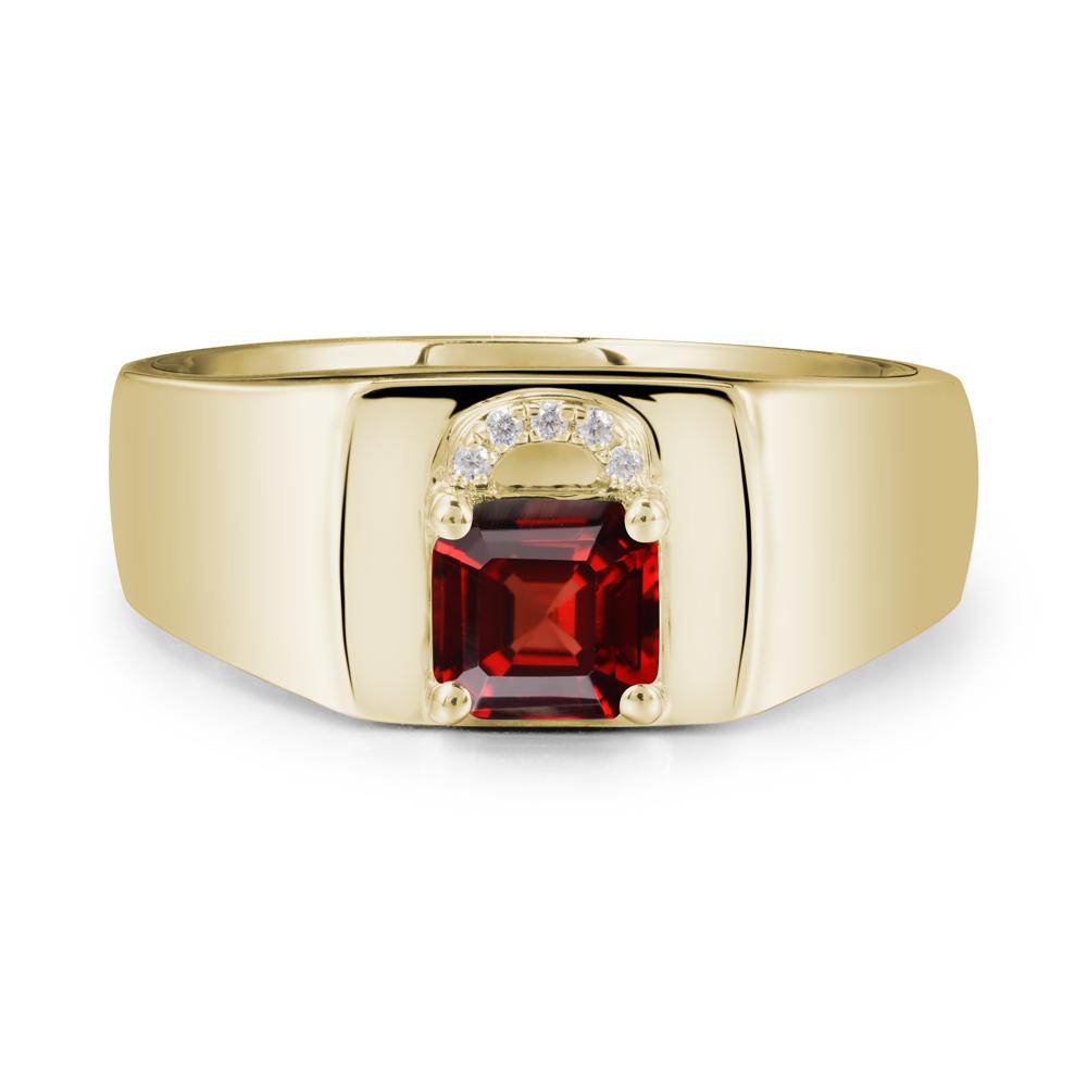 Men Garnet Ring with Lock Design - LUO Jewelry #metal_14k yellow gold