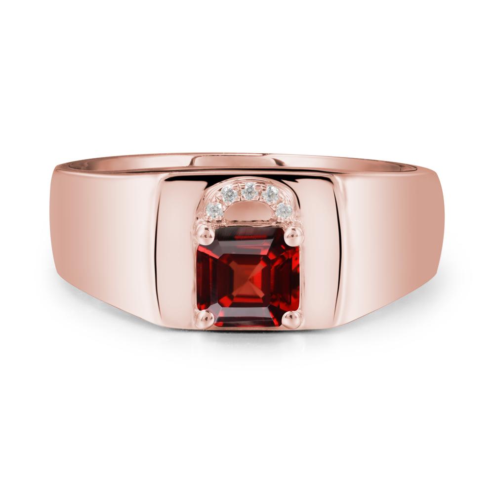 Men Garnet Ring with Lock Design - LUO Jewelry #metal_18k rose gold