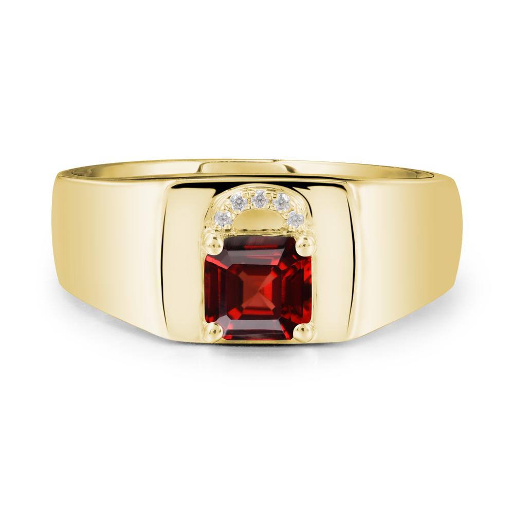 Men Garnet Ring with Lock Design - LUO Jewelry #metal_18k yellow gold