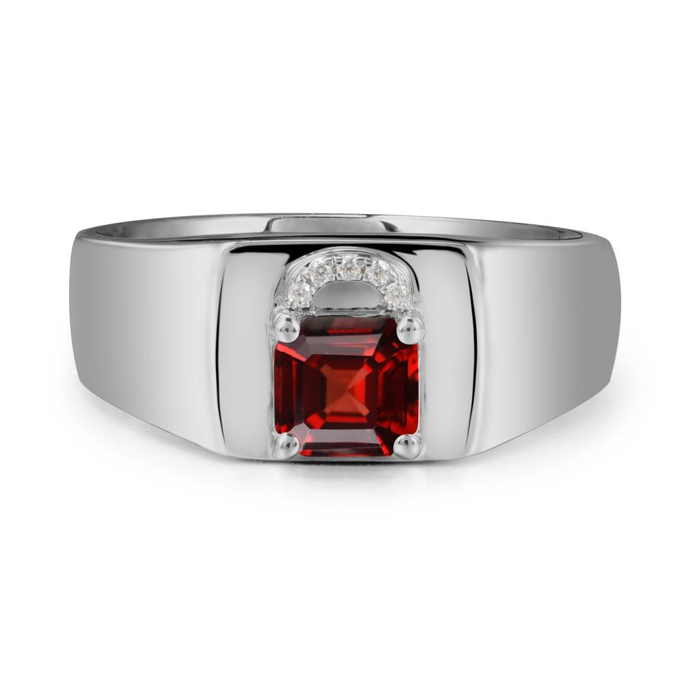 Men Garnet Ring with Lock Design - LUO Jewelry #metal_platinum