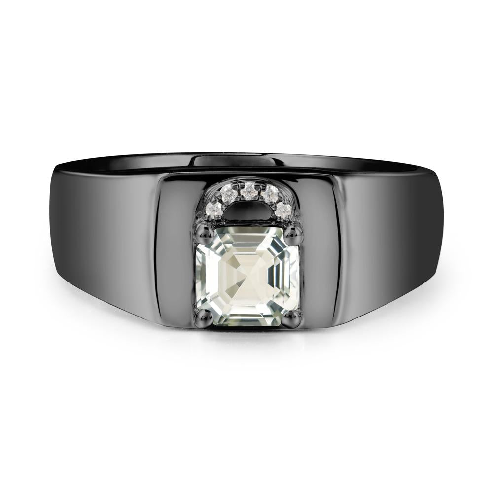 Lock Insipired Green Amethyst Ring for Men - LUO Jewelry #metal_black finish sterling silver