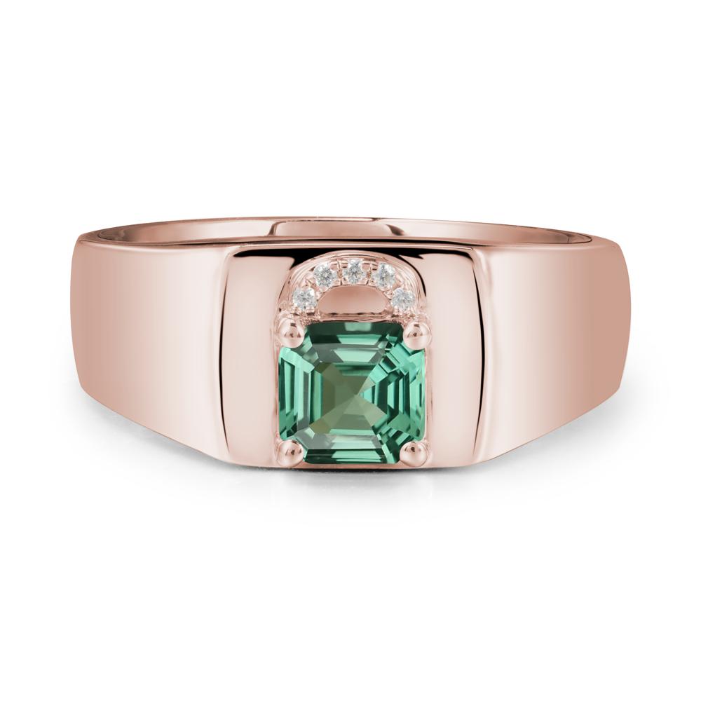 Men Green Sapphire Ring with Lock Design - LUO Jewelry #metal_14k rose gold