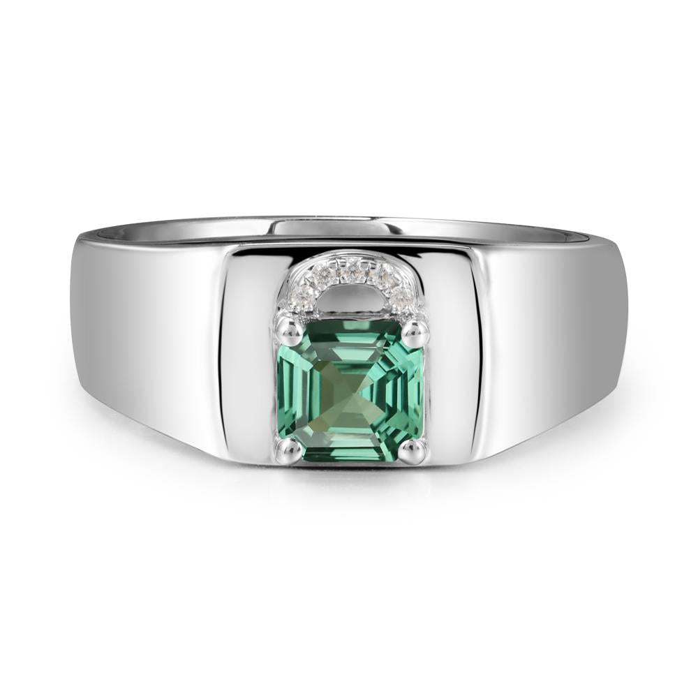 Men Green Sapphire Ring with Lock Design - LUO Jewelry #metal_14k white gold