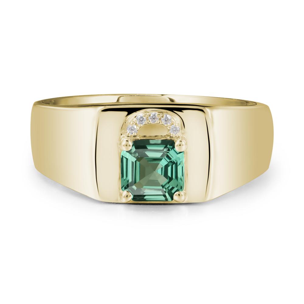 Men Green Sapphire Ring with Lock Design - LUO Jewelry #metal_14k yellow gold
