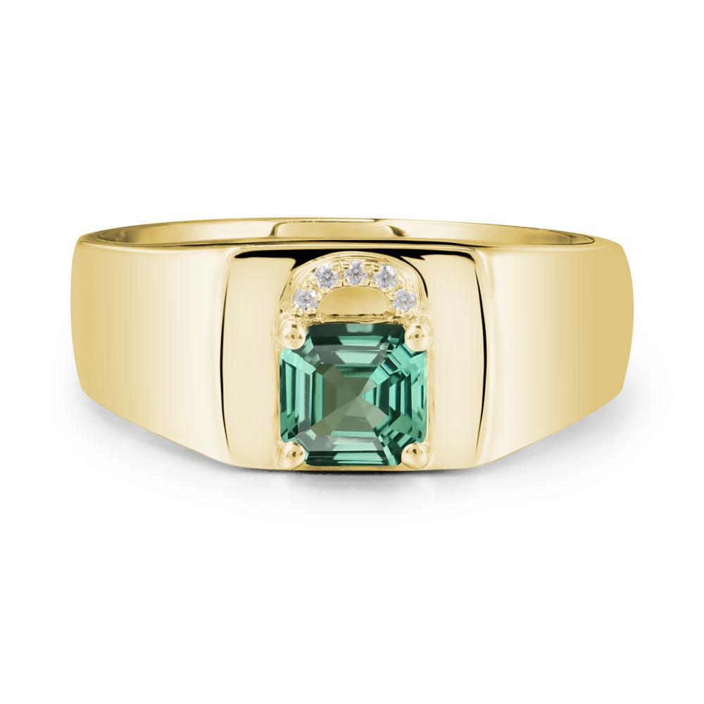Men Green Sapphire Ring with Lock Design - LUO Jewelry #metal_18k yellow gold