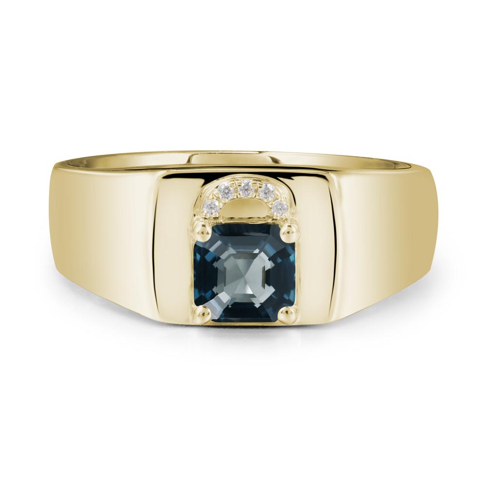 Lock Insipired London Blue Topaz Ring for Men - LUO Jewelry #metal_14k yellow gold