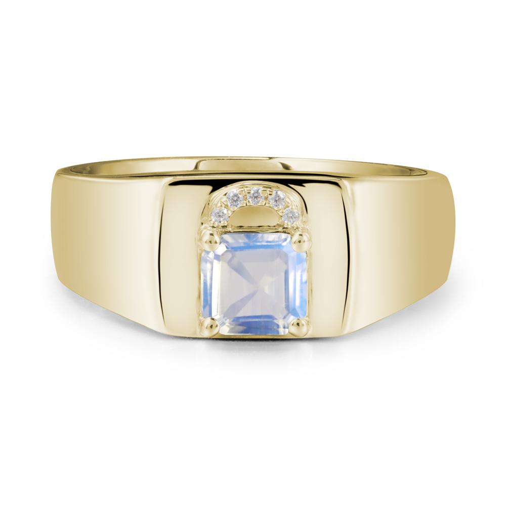 Men Moonstone Ring with Lock Design - LUO Jewelry #metal_14k yellow gold