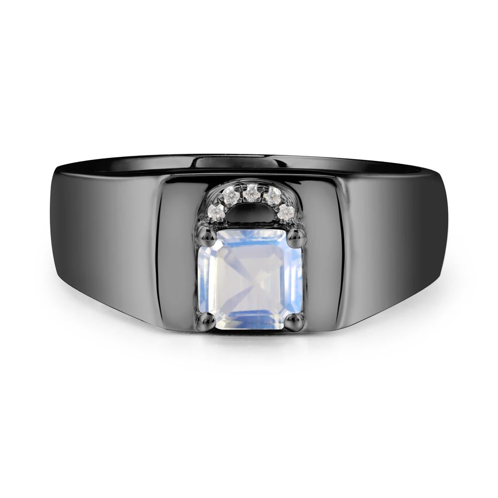 Men Moonstone Ring with Lock Design - LUO Jewelry #metal_black finish sterling silver