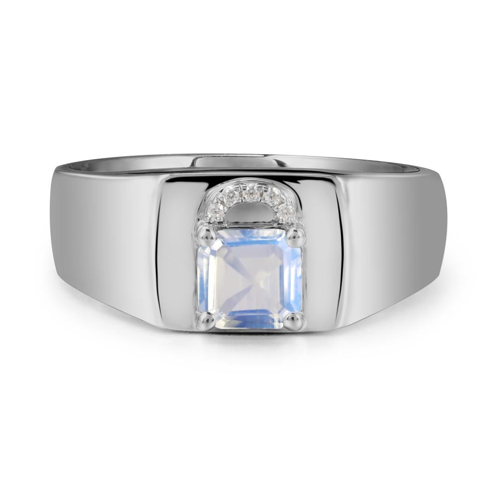 Men Moonstone Ring with Lock Design - LUO Jewelry #metal_platinum