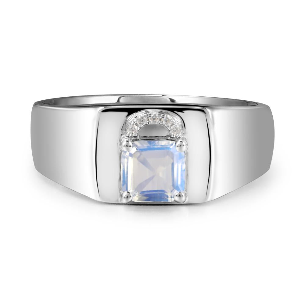 Men Moonstone Ring with Lock Design - LUO Jewelry #metal_sterling silver